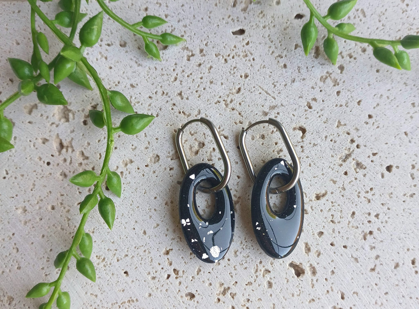 Oorbellen Amy - zwart & zilver